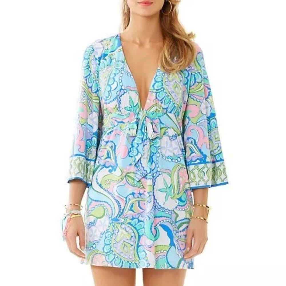 Lilly Pulitzer Blue and Pink Paisley Swim Cover-Up